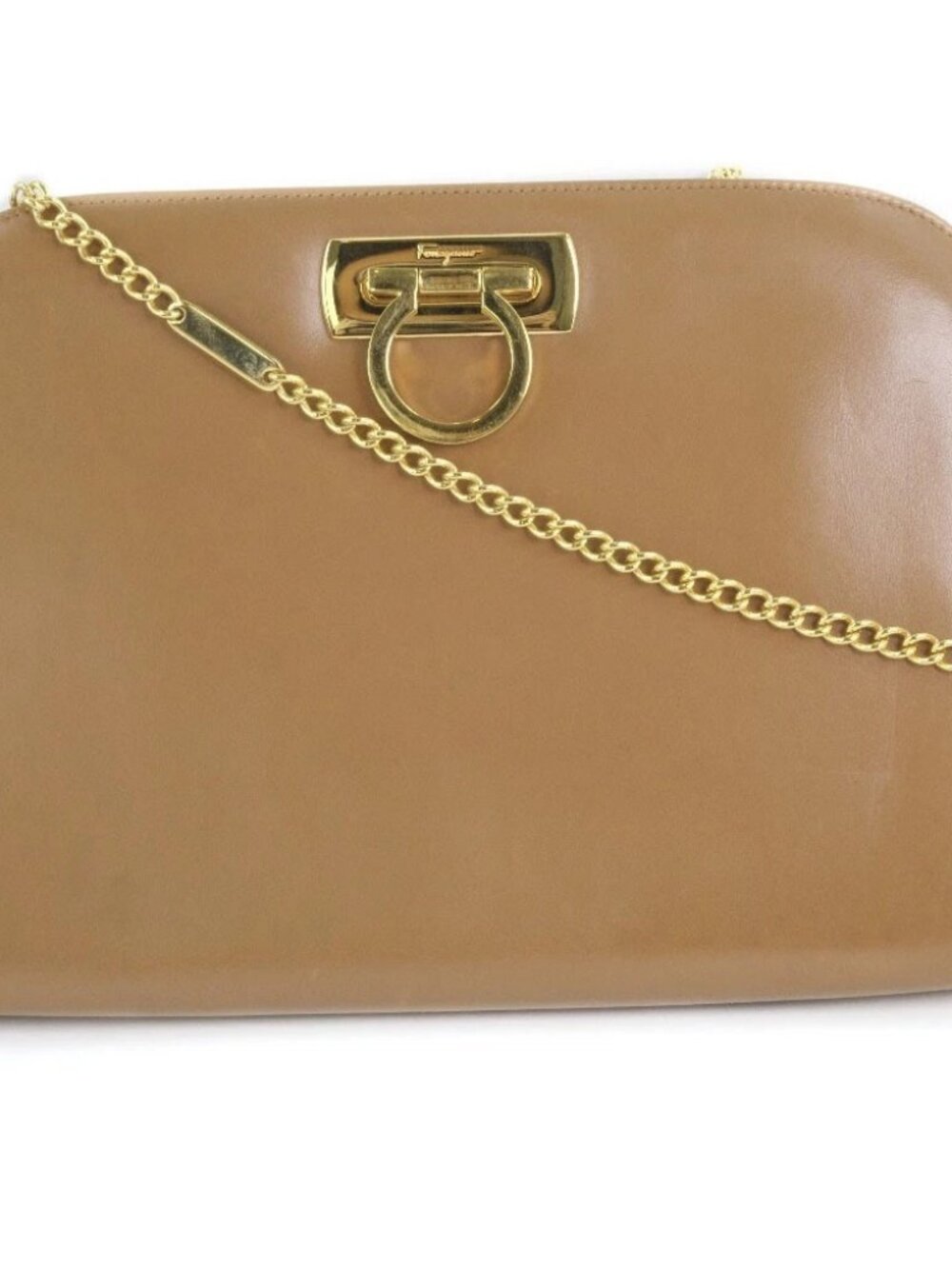 Salvatore Ferragamo ChainShoulder Shoulder Bag Gancini Camel/gold Calfskin...